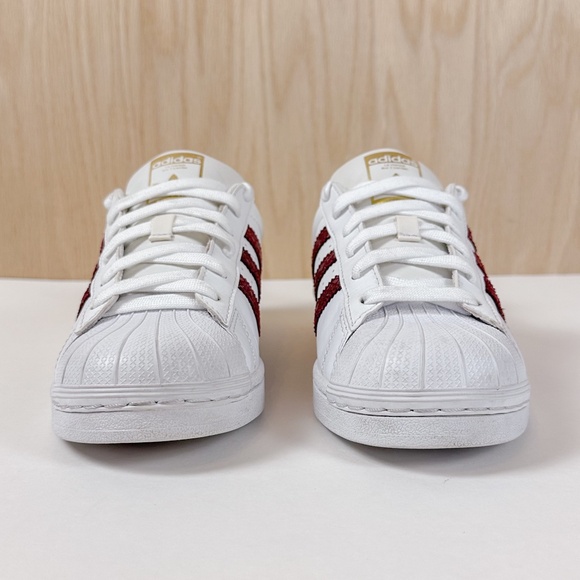 Adidas Superstar Sneakers White & Maroon Snake Texture Women’s 7 - Picture 8 of 14